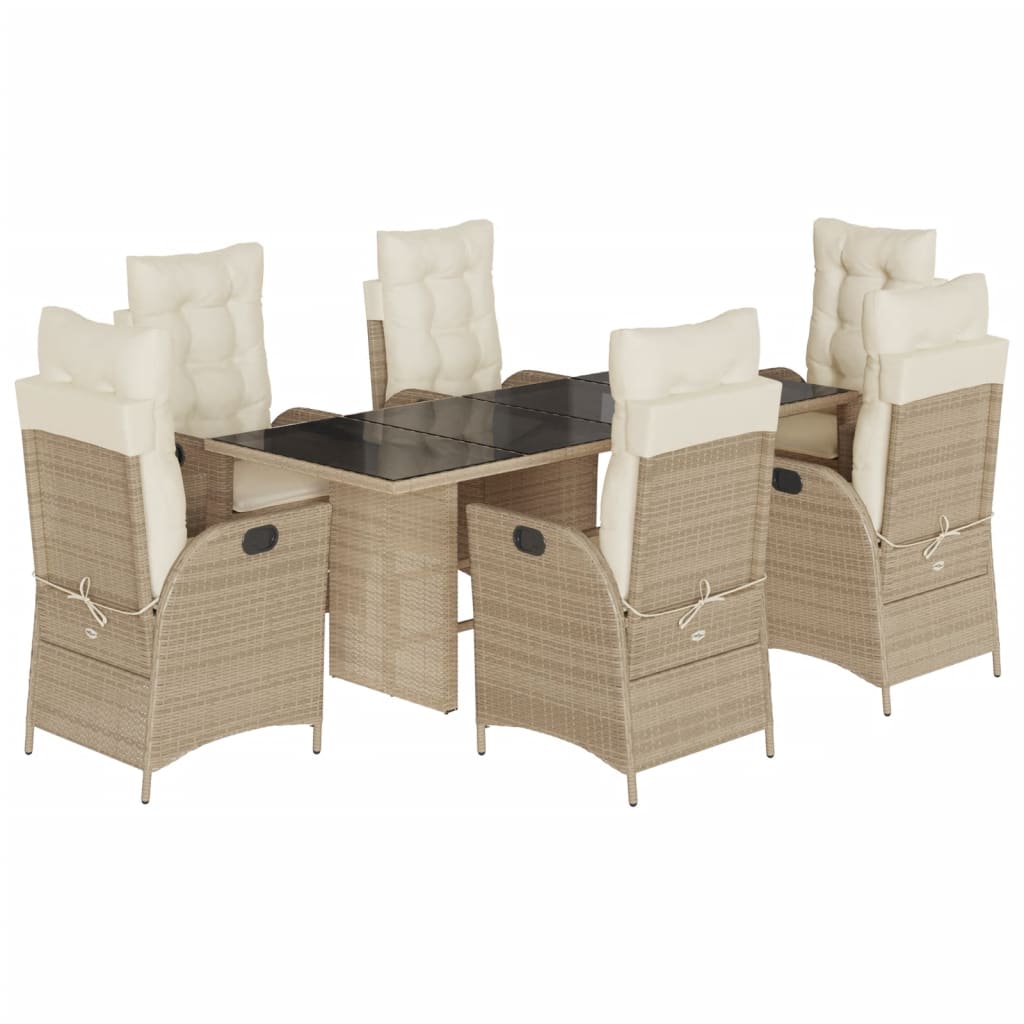 7-tlg. Garten-Essgruppe mit Kissen Beige Poly Rattan